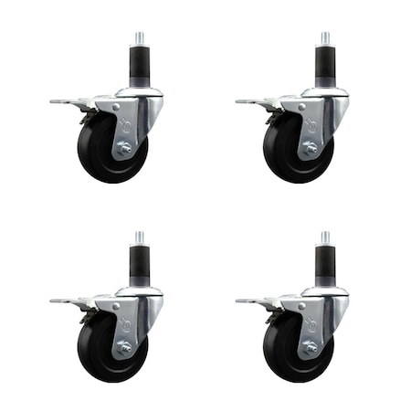 Service Caster 3.5'' Hard Rubber Swivel 1-1/4'' Expanding Stem Caster Set Total Lock Brake, 4PK SCC-EXTTL20S3514-HRS-114-4
